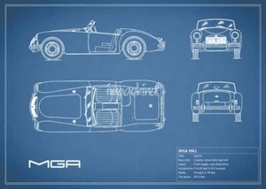 Poster - MG MGA Blueprint, Retro Modern Patent, 3 Sizes - Picture 1 of 17
