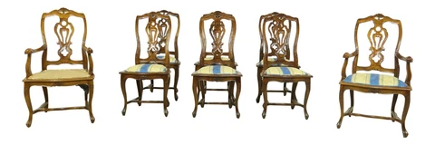 LF52315EC: Set Of 8 Italian Walnut Carved Dining Room Chairs Cover