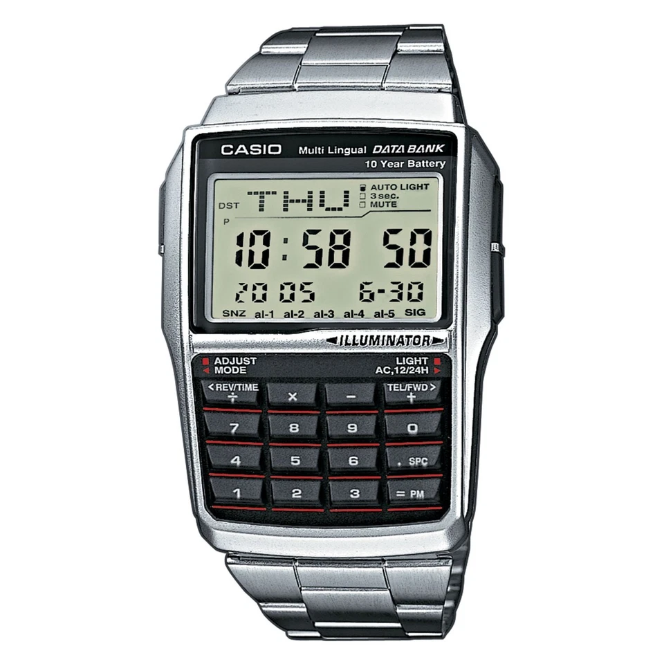 Orologio CASIO DATA BANK CALCULATOR DBC-32D-1ADF Calcolatrice Acciaio Vintage DD - Immagine 1 di 3