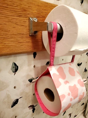 Soporte para rollo de papel higiénico de tela hecho a mano tamaño grande rosa/blanco estampado de vaca nuevo Foto 1 de 4