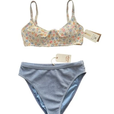 Conjunto de Bikini Billabong Talla L Ditsy Dreamin Parte Superior y Abajo Con Denim Parte Inferior Alta Maui Foto 1 de 4