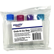 Flip Top Travel Bottles Equate Grab n Go Bag 4- 3oz with Adhesive Content Lables
