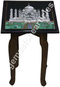 12"x12" Marble Black Counter Table Traditional Taj Mahal Inlay Arts Garden Décor
