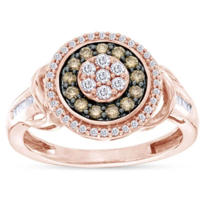 Anillo con marco de racimo de flores de champán y diamantes de 1/2 quilate en oro rosa de 10 quilates Foto 1 de 4