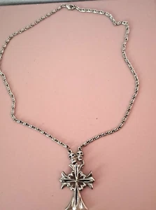 Silver Tone Chunky Cross & Skulls Necklace 22" Paperclip Chain Gothic - Picture 1 of 10