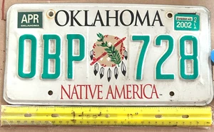 License Plate, Oklahoma, 2002, Native America, Passenger, OBP 728 - Picture 1 of 3