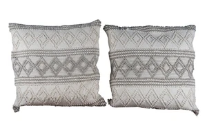 Pair Pom Pom at Home Phoebe Decor Modern Throw Accent Pillows In Ivory/Taupe 24" - Picture 1 of 12