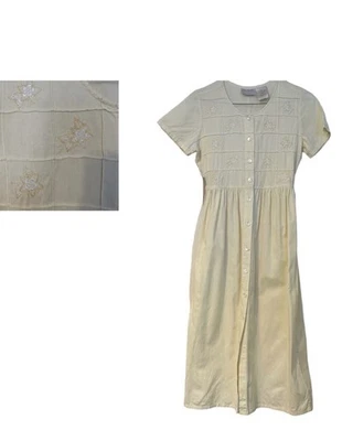 De colección. Vestido Erika Amarillo Pastel Lino Bordado Cottagecore Cuello Redondo Talla PS Foto 1 de 4