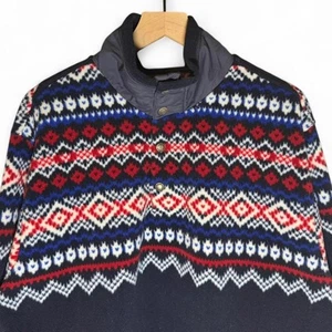 Polo Ralph Lauren Fair Isle Aztec Design 1/4 Button Zip Blue Pullover Fleece - Picture 1 of 4