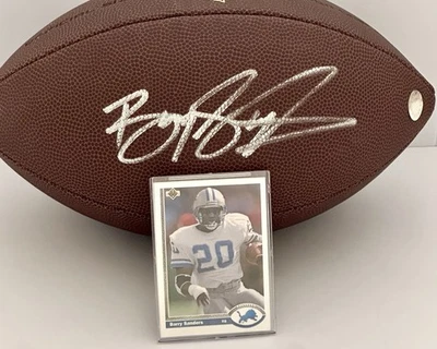 Fútbol americano autografiado por Barry Sanders con holograma Schwartz para autenticación Foto 1 de 4