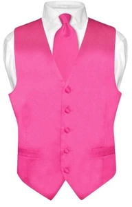 Biagio Men's SILK Dress Vest & NeckTie Solid HOT PINK FUCHSIA Neck Tie Set L - Picture 1 of 4