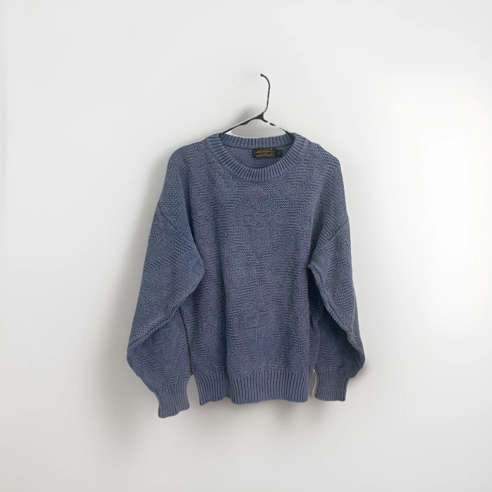 Suéter Pullover Vintage Años 90 Eddie Bauer Azul Claro Tejido con Cable Algodón Talla S Foto 1 de 4