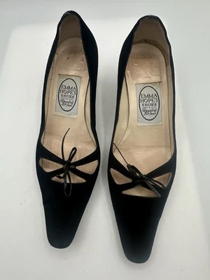 Emma Hope Black Suede Bow Leather Pumps Women Size 36.5/ US 6.5 - Image 1 of 4