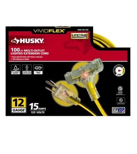 Vividflex 100 Ft. 12/3 Heavy Duty Indoor/Outdoor Triple Tap Extension Cord with - Picture 1 of 3