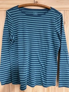 LL Bean Blue / Aqua Striped Long Sleeve Shirt, Womens Large, Round Neck - Picture 1 of 4