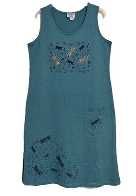 Vestido maxi sem mangas Cactus Bay tamanho M azul libélula fendas laterais viagem de férias - Imagem 1 de 4