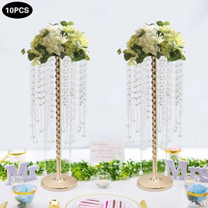 10 Pc Crystal Flower Stand Table Centerpieces For Wedding Gold Flower Holder - Picture 1 of 18