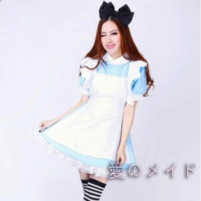 Alice in Wonderland Maid Women Girl Blue Dress For Halloween Cosplay Costume - Image 1 of 3