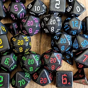 DND Würfelset Vollmond schwarz Polyederharz Stanzform 7 Stck. TTRPG Dungeons Drachen - Bild 1 von 20
