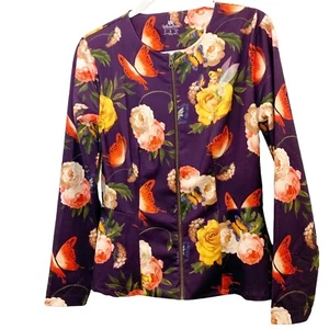Disney Parks Womens Small Tinker Bell Purple Floral Full Zip Peplum Jacket - Picture 1 of 6