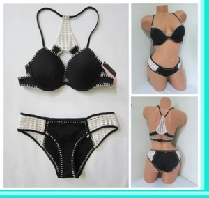 LOT Victoria Secret CROCHET PUSH UP LOGO BIKINI SWIM SUIT 34 36 B C D DD S M Set - Picture 1 of 12