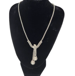 VTG Signed Kramer of New York Brilliant Rhinestone 14" Choker Dangle Necklace - Picture 1 of 8