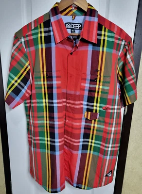 10.DEEP Red Plaid Shirt Men's XL Skateboard Emo Punk Hip Hop Rap Streetwear - Image 1 of 4
