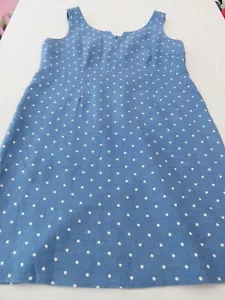 EAST PRETTY BLAU & WEISSE PUNKTE/PUNKTE ÄRMELLOS 100 % LEINEN SOMMERKLEID UK 16 - Bild 1 von 17