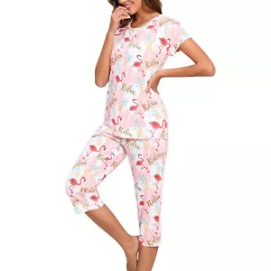 Women Pajama Set Sleepwear Tops with Capri Pants Casual and Fun Prints Pajama... - Picture 1 of 6