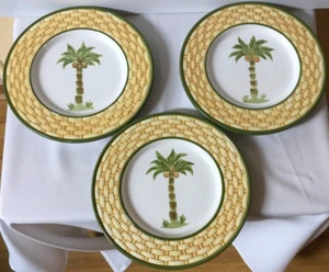 Lot Set 3 Tabletops Unlimited Palm Beach Trees Ceramic 8.5" Salad Lunch PLATES - Picture 1 of 3