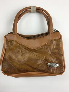 Tan Micro Top Handle soft leather Patchwork handbag Duel Zip Compartments - Picture 1 of 9