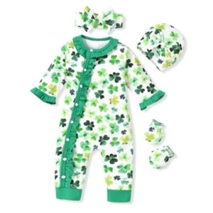 Baby Girls Romper Outfit Fall Winter Clothes with Accessories Newborn Shamrock - Picture 1 of 7