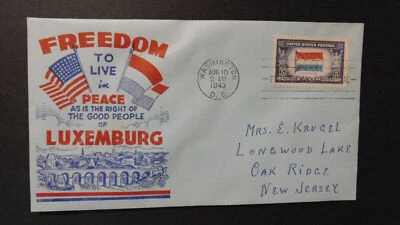 1943 Occupied Nations First Day Cover FDC Luxemburg Washington DC Oak Ridge NJ - Image 1 of 2