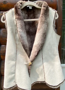 Coldwater Creek Cream Faux Suede & Brown Faux Fur Lined Women's Vest Small (6-8) - Picture 1 of 16