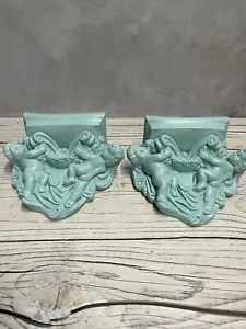 2x Architectural Ornate Plaster Cherub Angel duck egg Wall Decor Hanging Plaques - Picture 1 of 13