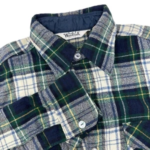 Camisa WOOLRICH Vintage Lana Franela Azul Verde A Cuadros Manga Canción Abotonada Grande - Imagen 1 de 10