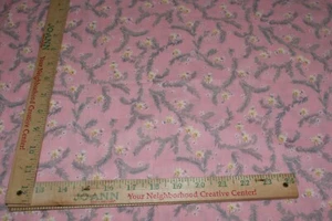 Soft Pink Gray Ferns & Flowers Quilting Fabric Poly/Cotton 18 x44" Sewing Craft - Picture 1 of 2