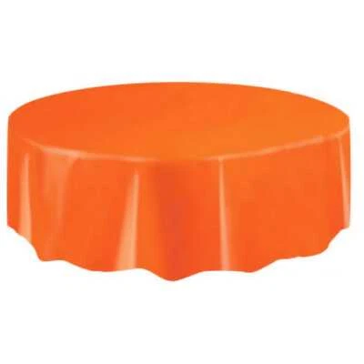 ORANGE ROUND PLASTIC TABLECLOTH TABLE COVER 213CM PARTY SUPPLIES WEDDING PARTY - image 1 of 2