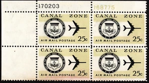 Canal Zone Stamp Scott # C52 Plate Block Mint - 25 Cents Canal Zone Seal & Plane - Picture 1 of 1