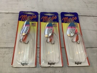 Lote 3 Mepps Aglia Giratorio en Línea 1/3 OZ Gancho Agudo Liso Trucha Arco Iris B4 RBT Foto 1 de 4