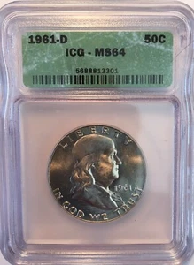 1961 D FRANKLIN HALF DOLLAR ICG MS64 - Picture 1 of 2