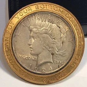 1924 Peace Silver Dollar 1940 Encased Brass Buick Advertisement Red Curtice - Picture 1 of 2