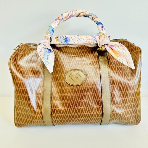 BORSA BOSTON MARIO VALENTINO SIGANTURE LOGO V PVC MARRONE SCURO VINTAGE