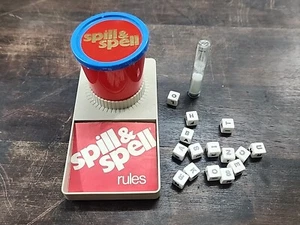 Vintage SPILL and SPELL Toy 1972 Parker Brothers 15pc. Alphabet Dice & Cup - Picture 1 of 3