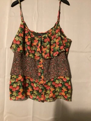 Top Apostrophe XL Petite patrón de hojas correas de espagueti transparentes  Foto 1 de 4