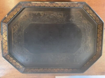 Antigua Mesa Bandeja Laca Negra y Dorada Grande Pintada a Mano Siglo XIX RARA Foto 1 de 4