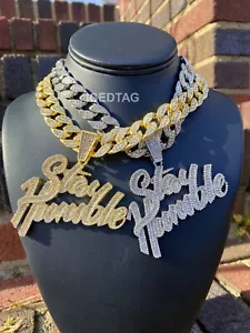 Collar de cadena cubana de circonio cúbico helado enchapado en oro para mantenerse humilde - Imagen 1 de 10