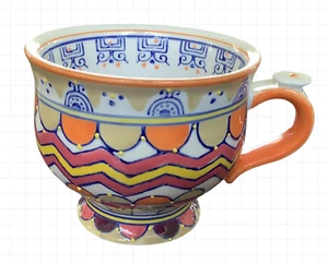 Anthropologie Pedestal Coffee Mug Cup Boho Embossed Colorful Abstract Zig Zag - Picture 1 of 7