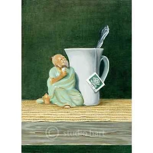 Tea-Time en verde-Impresión de giclee en papel-Obra de arte realista-Tema asiático-Sin marco - Imagen 1 de 2