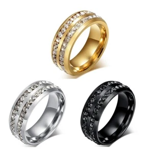 8mm Negro / Blanco AAA CZ Band Hombres Acero inoxidable Mujer Plata / Anillo de Oro Sz 6-14 - Imagen 1 de 13